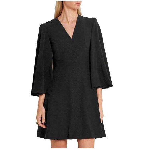 Alexander McQueen Black Crepe Mini Dress with Bell Sleeves Womens Size 36 / US 0 - Picture 2 of 10